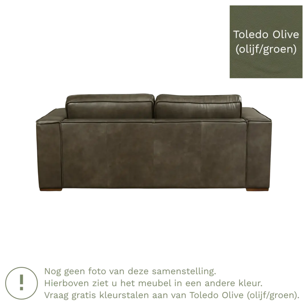afbeelding van Leren bank Fine - 2,5 zits - Toledo Olive (olijf/goen) - Poten hout bruin
