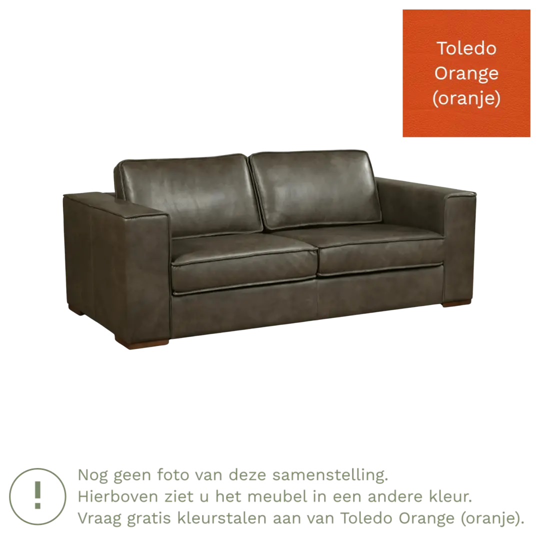 afbeelding van Leren bank Fine - 2,5 zits - Toledo Orange (oranje) - Poten hout zwart