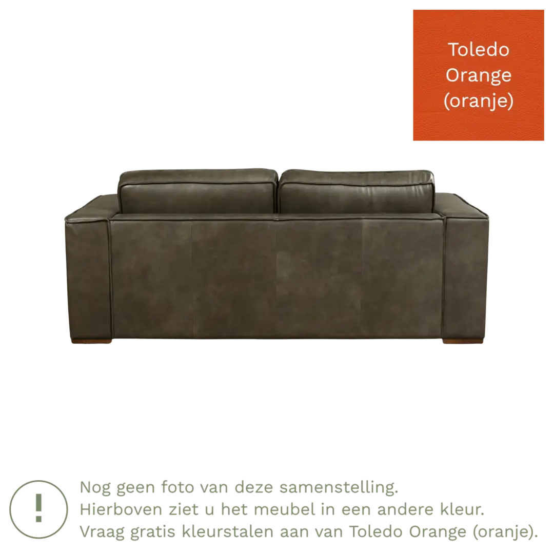 afbeelding van Leren bank Fine - 2,5 zits - Toledo Orange (oranje) - Poten hout zwart