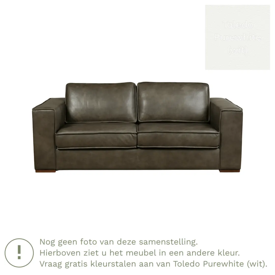 afbeelding van Leren bank Fine - 2,5 zits - Toledo Purewhite (wit) - Poten hout zwart