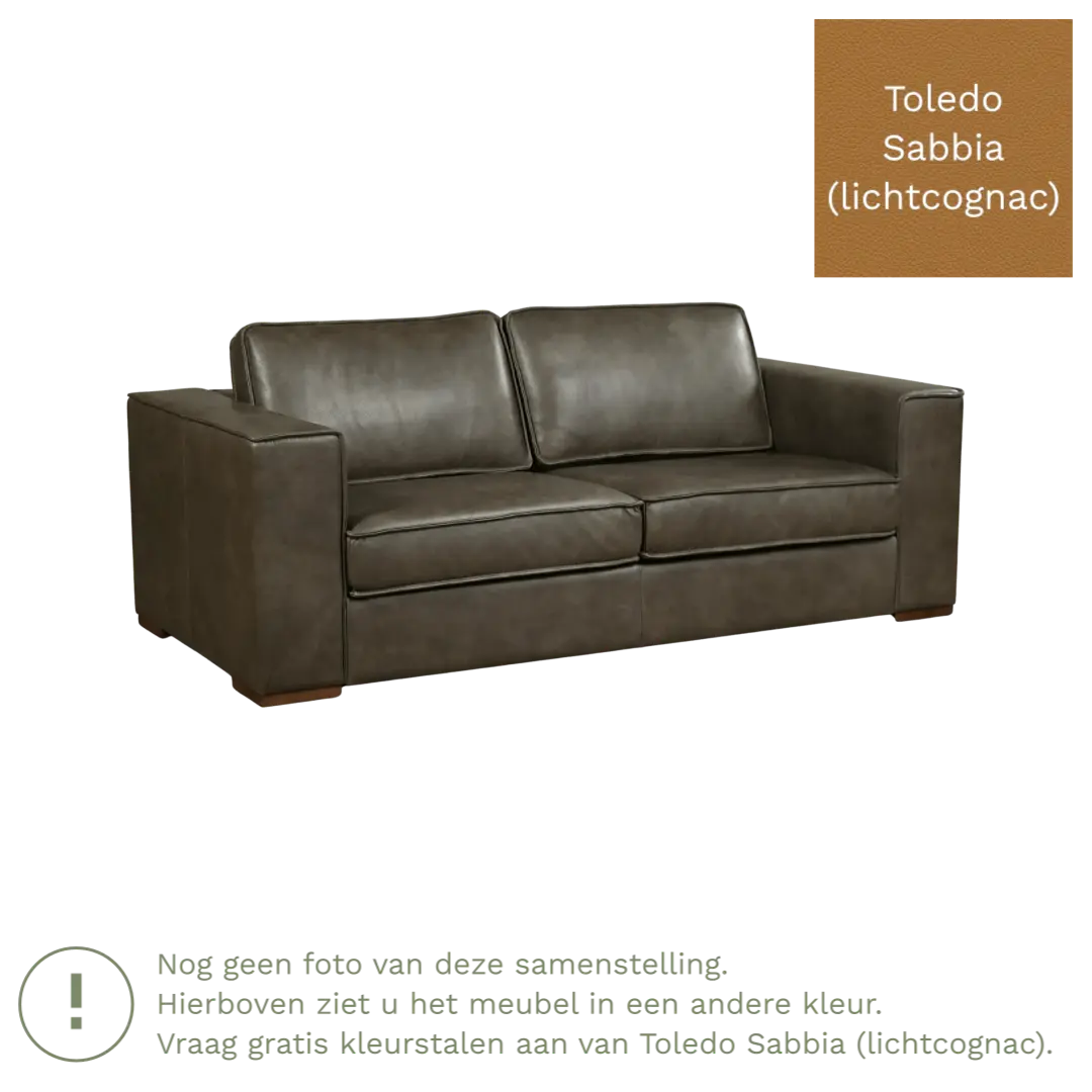 afbeelding van Leren bank Fine - 2,5 zits - Toledo Sabbia (lichtcognac) - Poten hout zwart