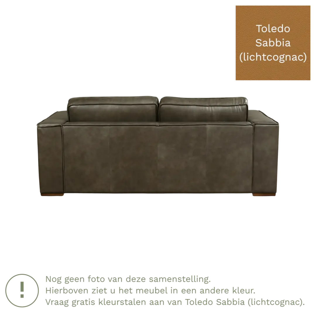 afbeelding van Leren bank Fine - 2,5 zits - Toledo Sabbia (lichtcognac) - Poten hout zwart