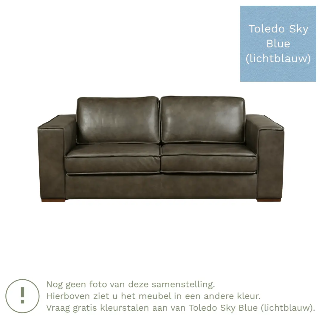 afbeelding van Leren bank Fine - 2,5 zits - Toledo Sky Blue (lichtblauw) - Poten hout zwart