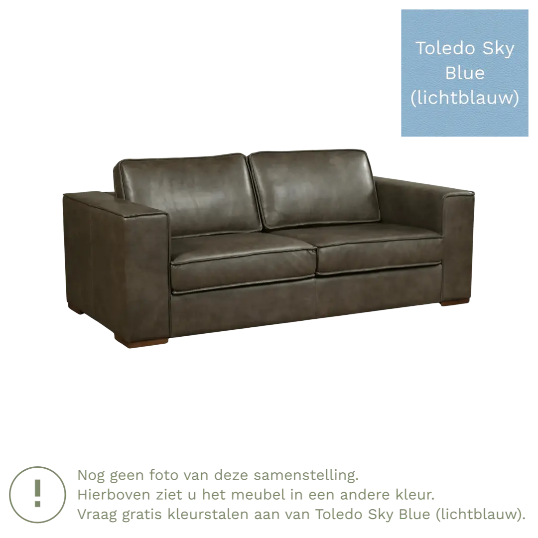 afbeelding van Leren bank Fine - 2,5 zits - Toledo Sky Blue (lichtblauw) - Poten hout zwart