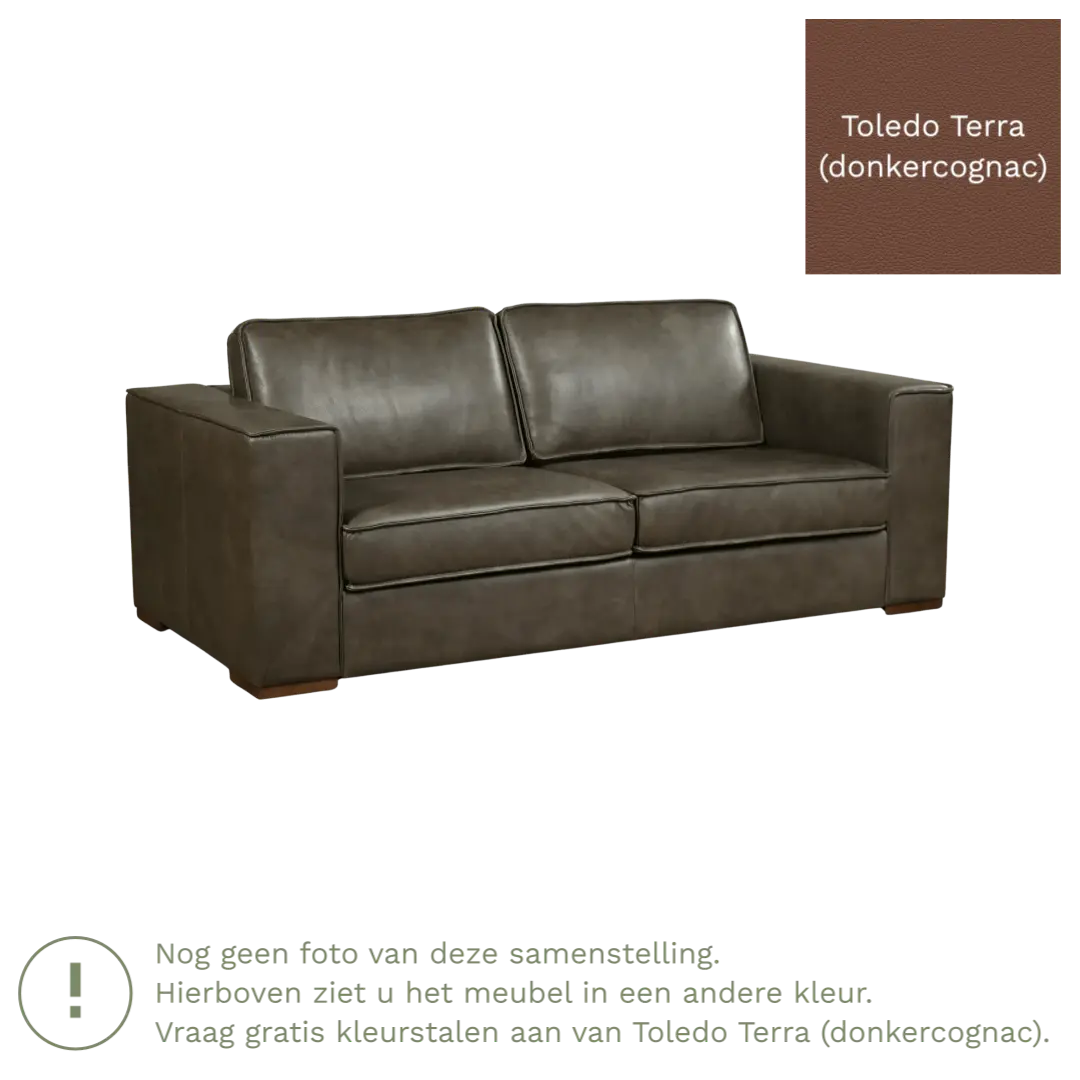 afbeelding van Leren bank Fine - 2,5 zits - Toledo Terra (donkercognac) - Poten hout zwart