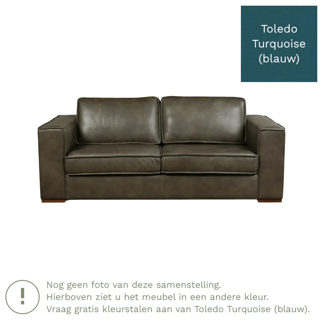 afbeelding van Leren bank Fine - 2,5 zits - Toledo Turquoise (blauw) - Poten hout zwart