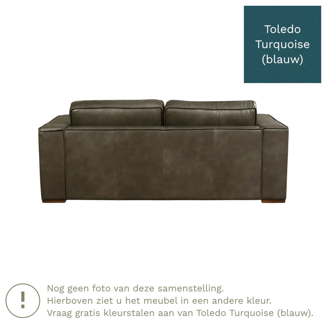 afbeelding van Leren bank Fine - 2,5 zits - Toledo Turquoise (blauw) - Poten hout zwart