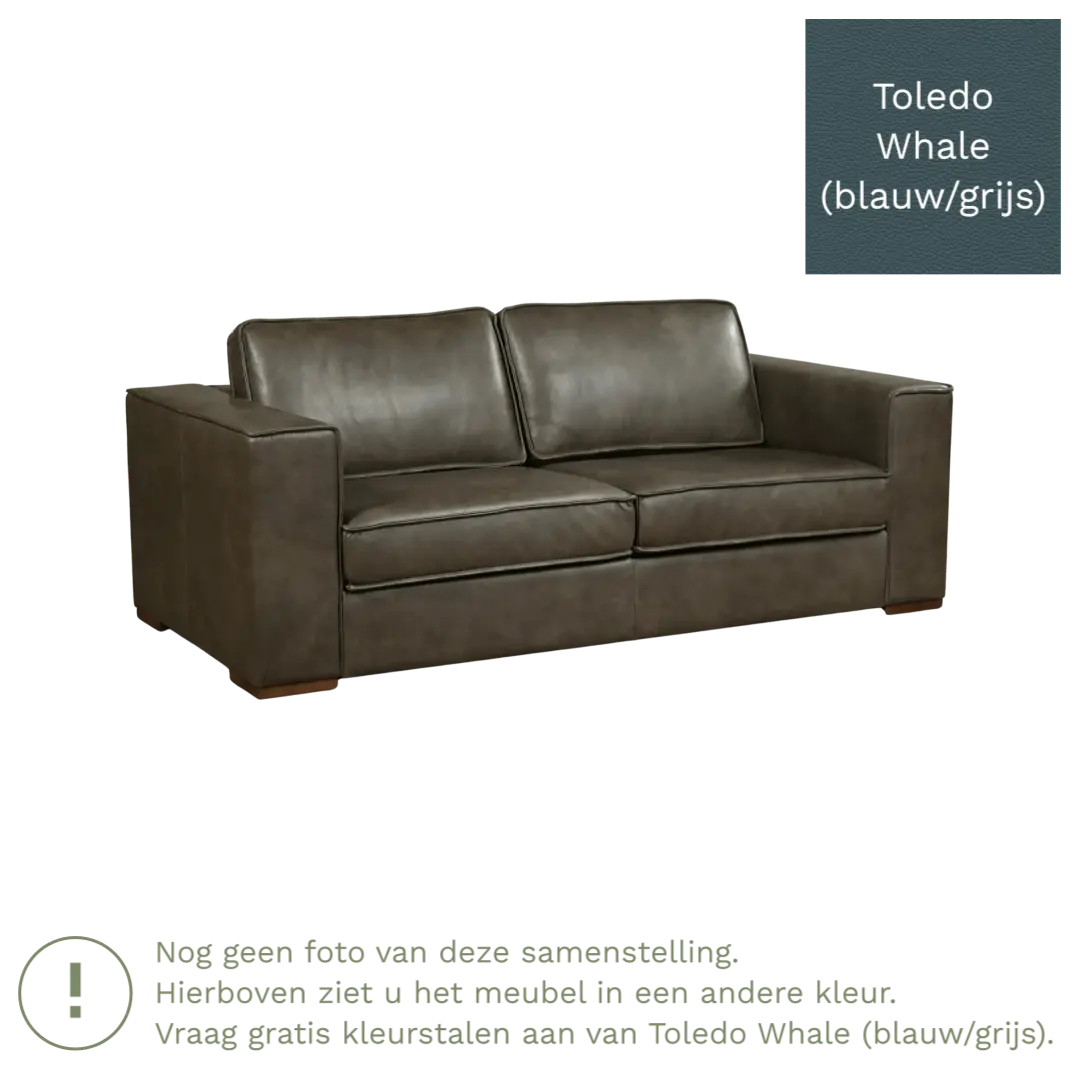 afbeelding van Leren bank Fine - 2,5 zits - Toledo Whale (blauw/grijs) - Poten hout zwart