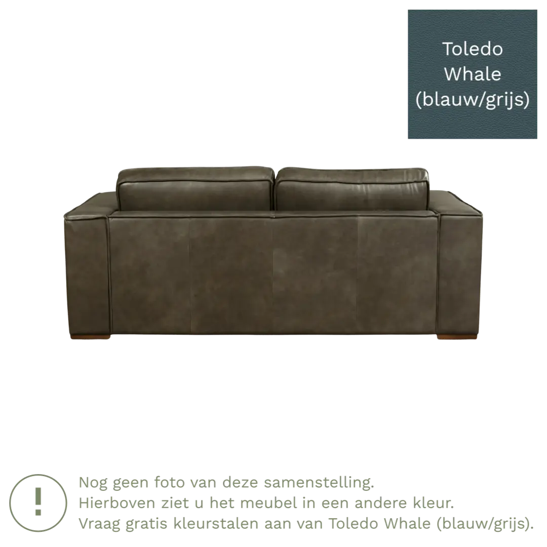 afbeelding van Leren bank Fine - 2,5 zits - Toledo Whale (blauw/grijs) - Poten hout zwart