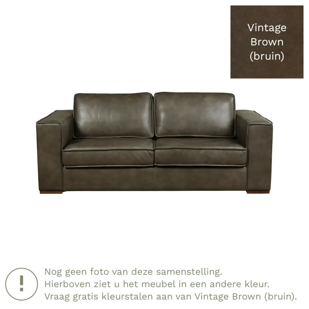 afbeelding van Leren bank Fine - 2,5 zits - Vintage Brown (bruin) - Poten hout zwart