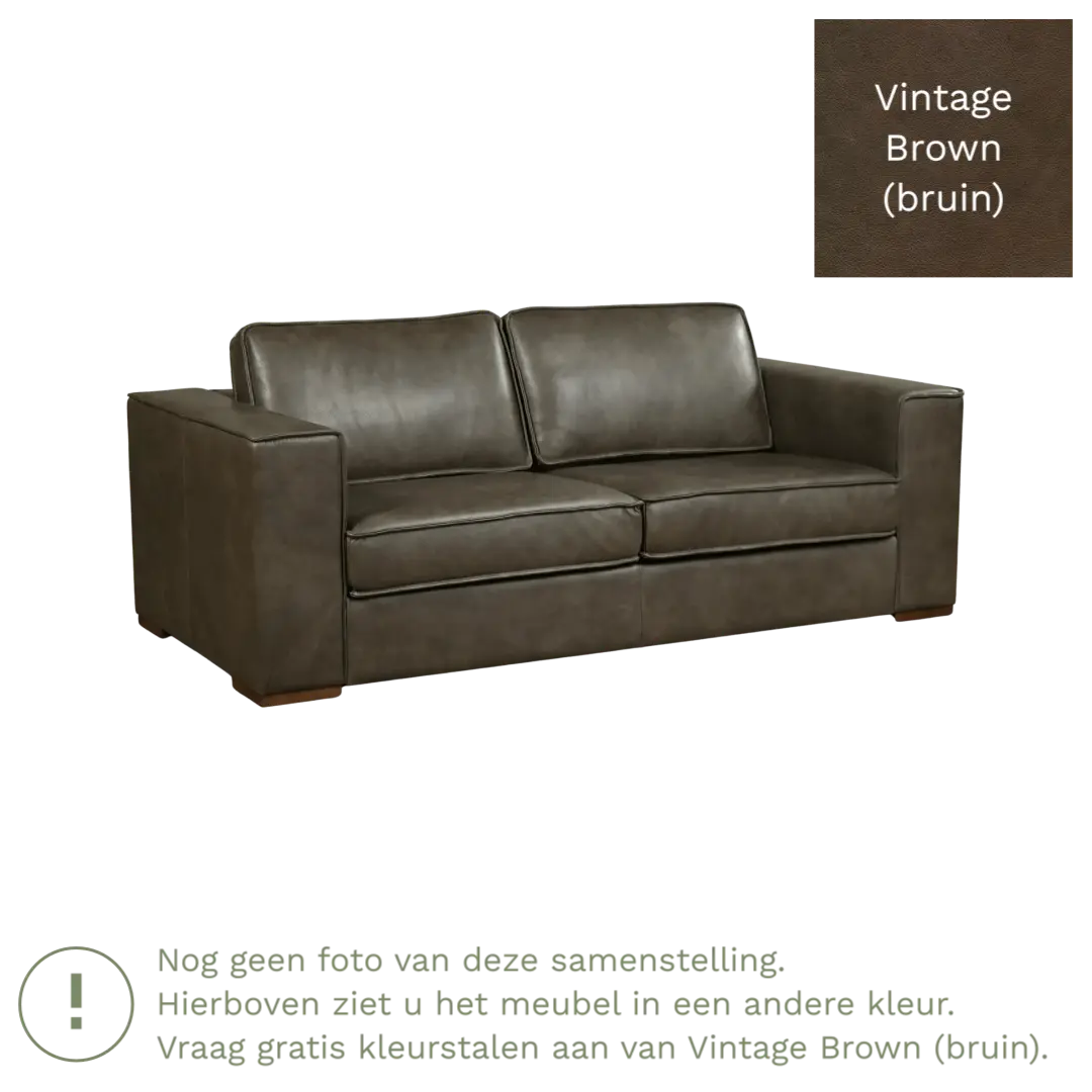 afbeelding van Leren bank Fine - 2,5 zits - Vintage Brown (bruin) - Poten hout zwart