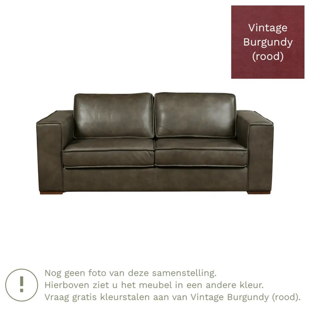 afbeelding van Leren bank Fine - 2,5 zits - Vintage Burgundy (rood) - Poten hout zwart