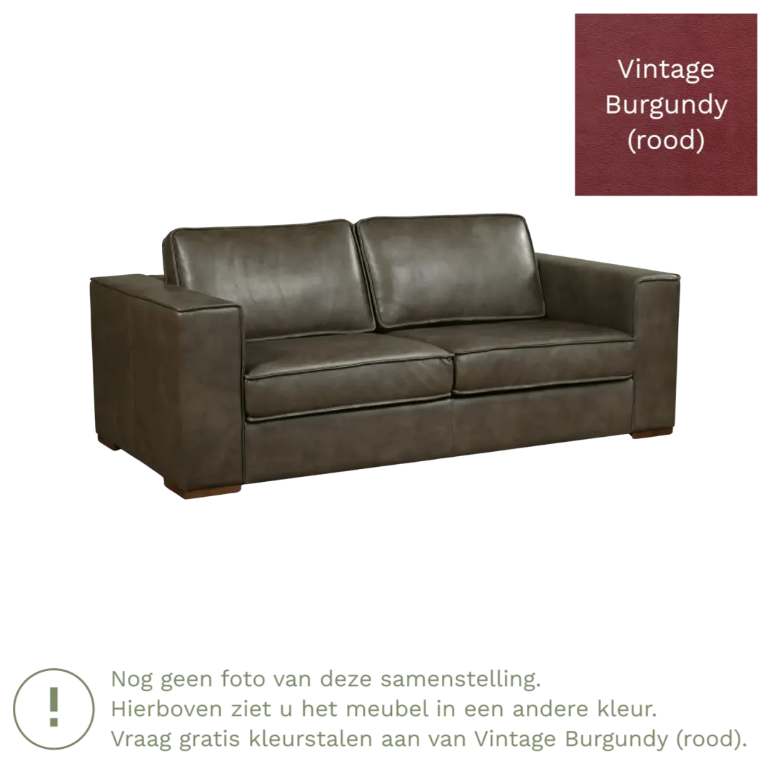 afbeelding van Leren bank Fine - 2,5 zits - Vintage Burgundy (rood) - Poten hout zwart