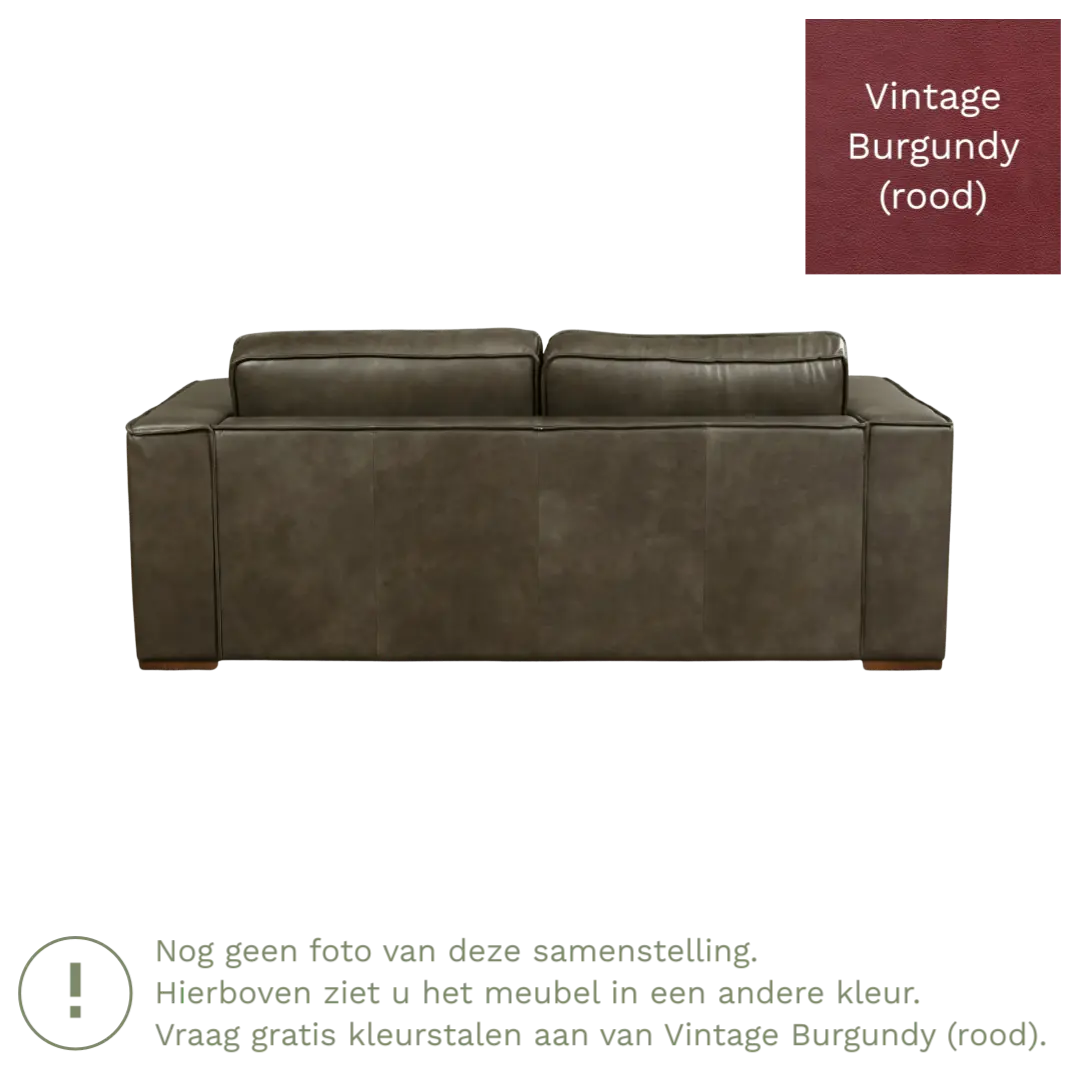 afbeelding van Leren bank Fine - 2,5 zits - Vintage Burgundy (rood) - Poten hout zwart