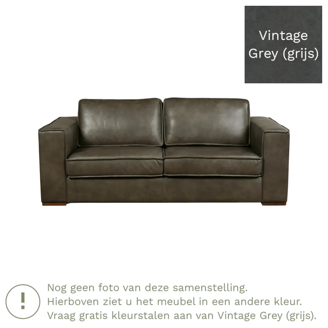 afbeelding van Leren bank Fine - 2,5 zits - Vintage Grey (grijs) - Poten hout zwart