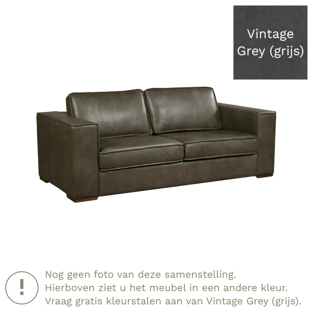 afbeelding van Leren bank Fine - 2,5 zits - Vintage Grey (grijs) - Poten hout zwart