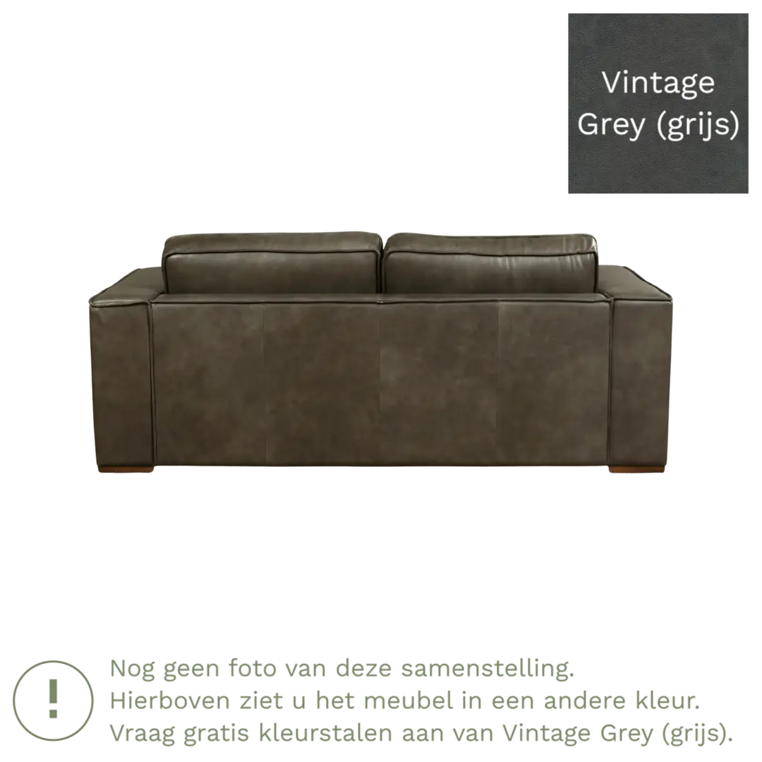 afbeelding van Leren bank Fine - 2,5 zits - Vintage Grey (grijs) - Poten hout zwart