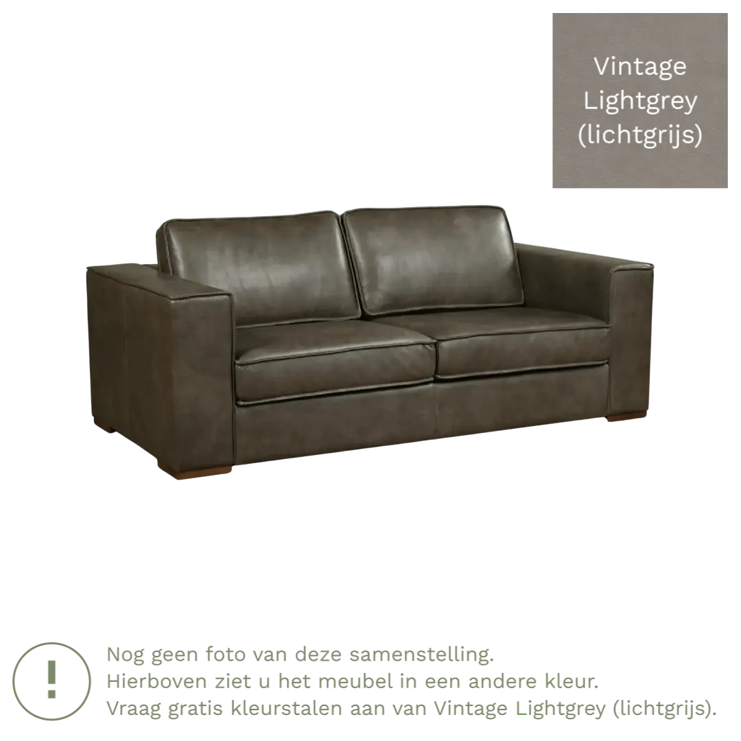 afbeelding van Leren bank Fine - 2,5 zits - Vintage Lightgrey (lichtgrijs) - Poten hout zwart