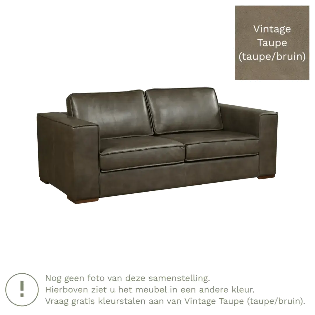 afbeelding van Leren bank Fine - 2,5 zits - Vintage Taupe (taupe/bruin) - Poten hout bruin