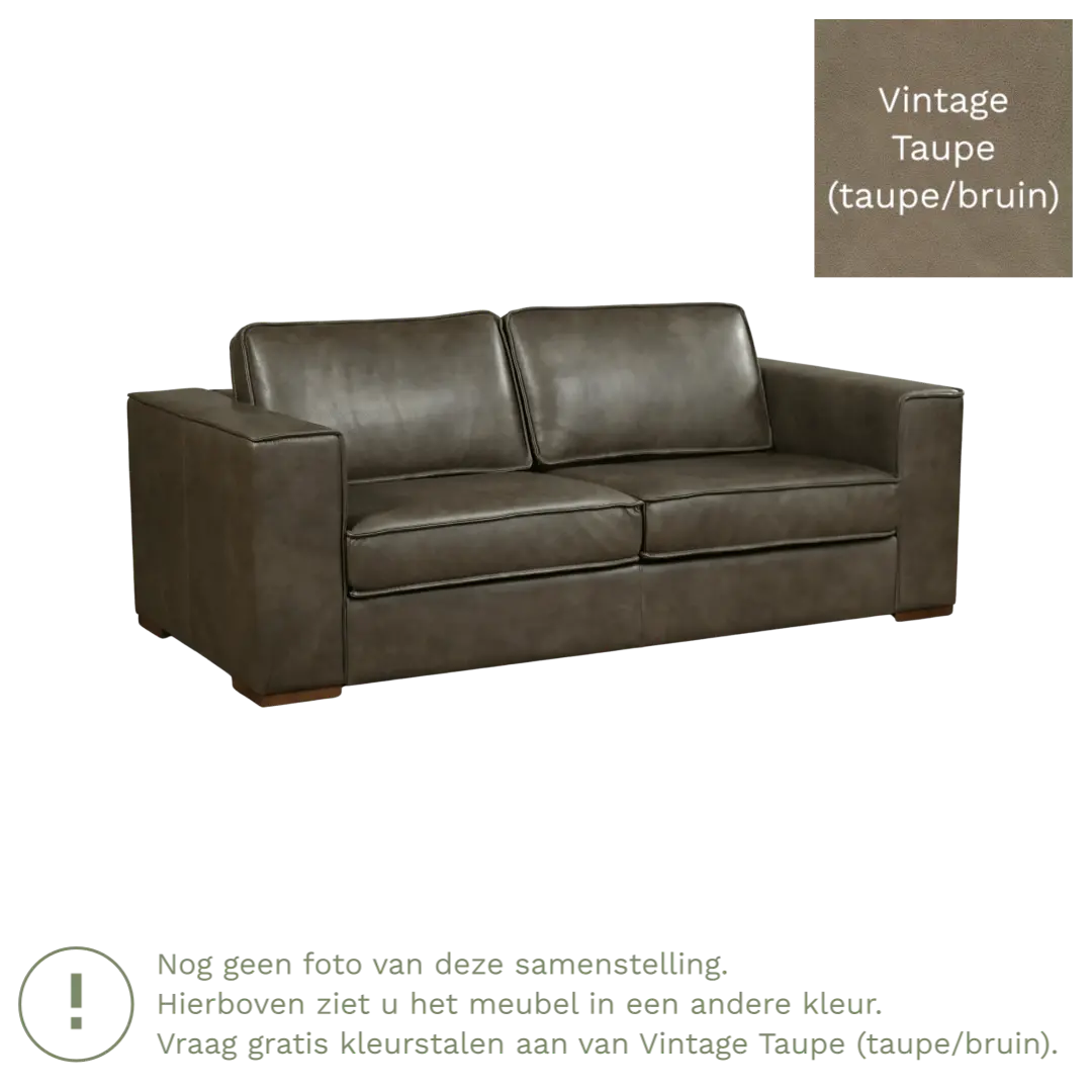 afbeelding van Leren bank Fine - 2,5 zits - Vintage Taupe (taupe/bruin) - Poten hout zwart