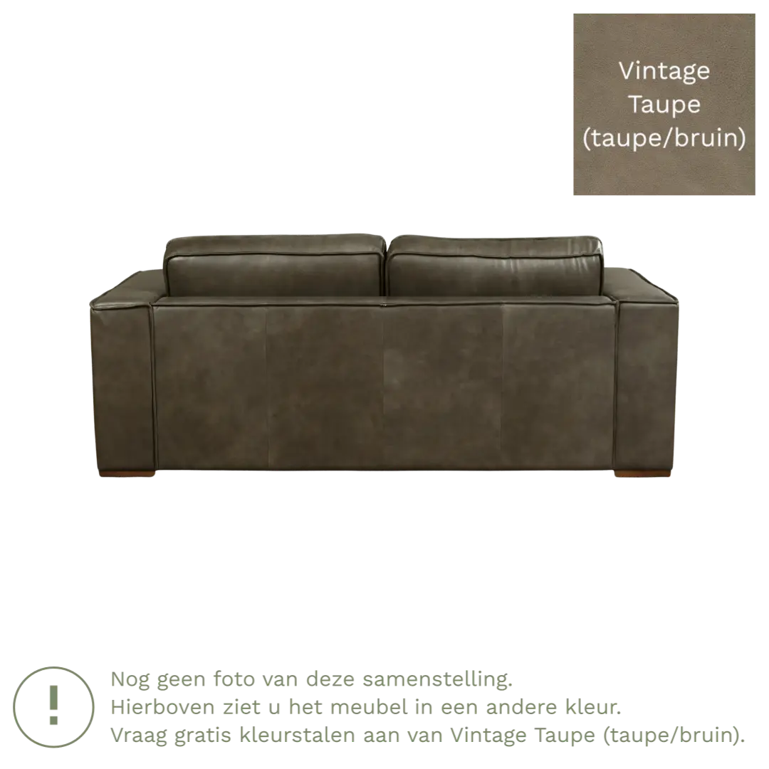afbeelding van Leren bank Fine - 2,5 zits - Vintage Taupe (taupe/bruin) - Poten hout zwart