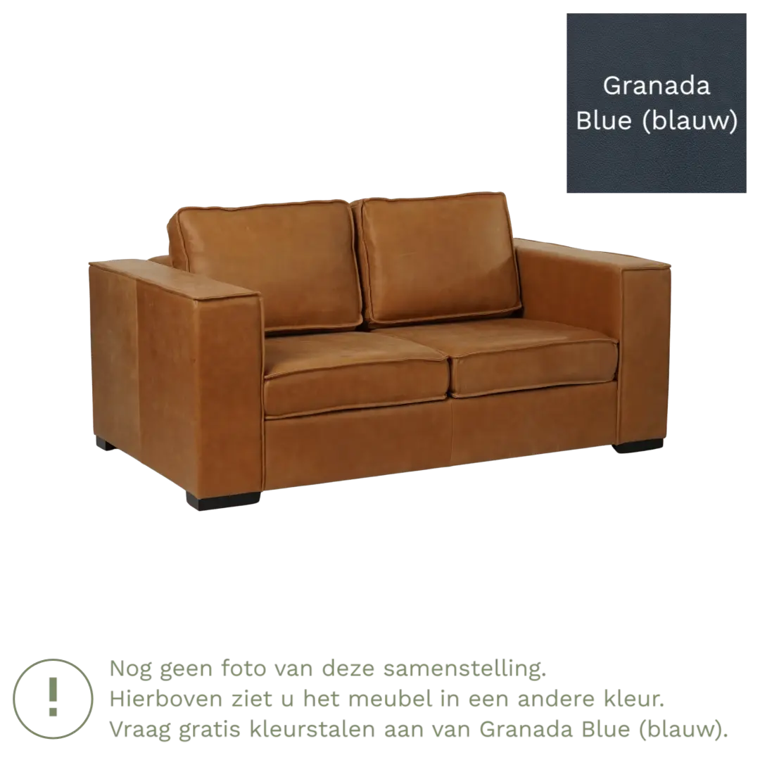 afbeelding van Leren bank Fine - 2 zits - Granada Blue (blauw) - Poten hout bruin