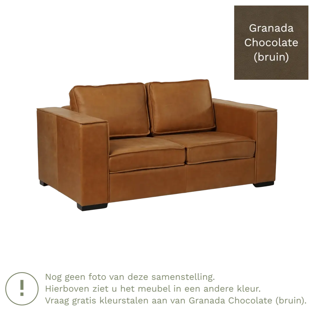 afbeelding van Leren bank Fine - 2 zits - Granada Chocolate (bruin) - Poten hout bruin