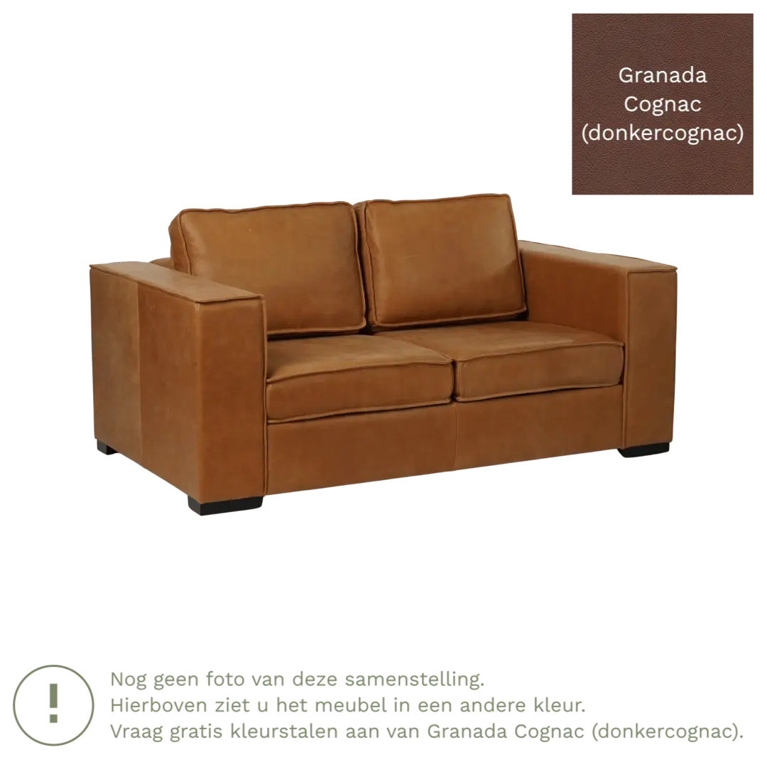 afbeelding van Leren bank Fine - 2 zits - Granada Cognac (donkercognac) - Poten hout zwart