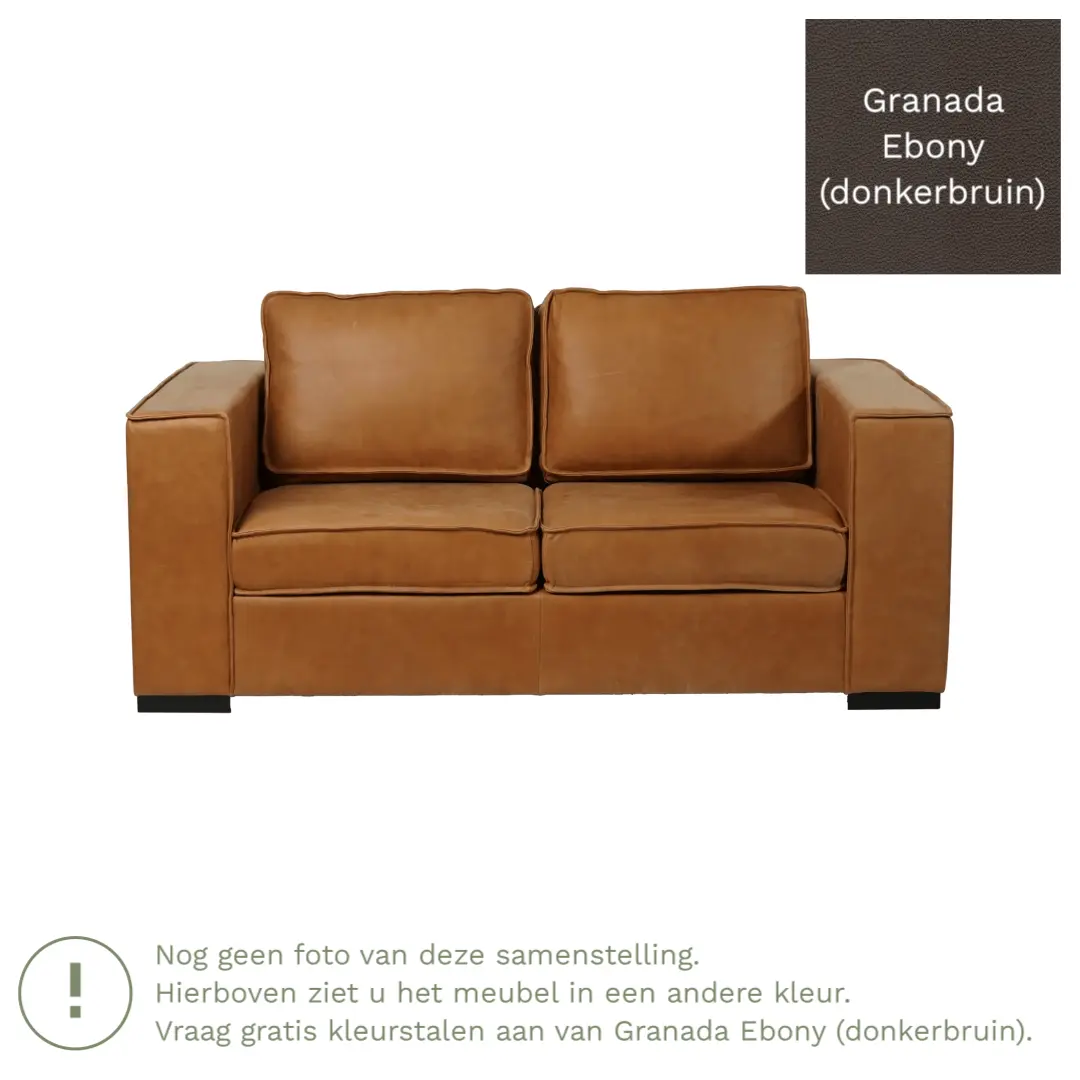 afbeelding van Leren bank Fine - 2 zits - Granada Ebony (donkerbruin) - Poten hout zwart