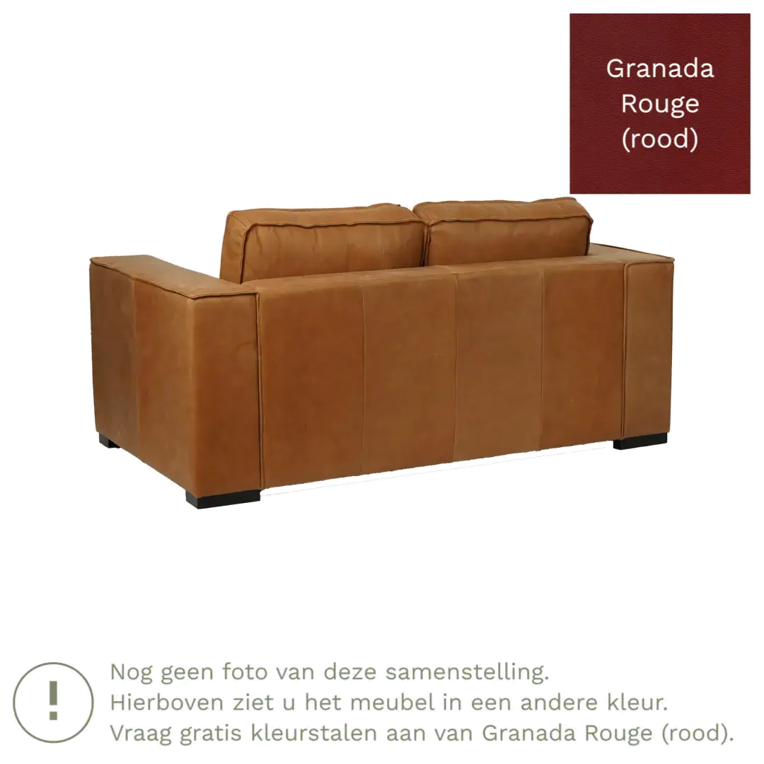 afbeelding van Leren bank Fine - 2 zits - Granada Rouge (rood) - Poten hout bruin