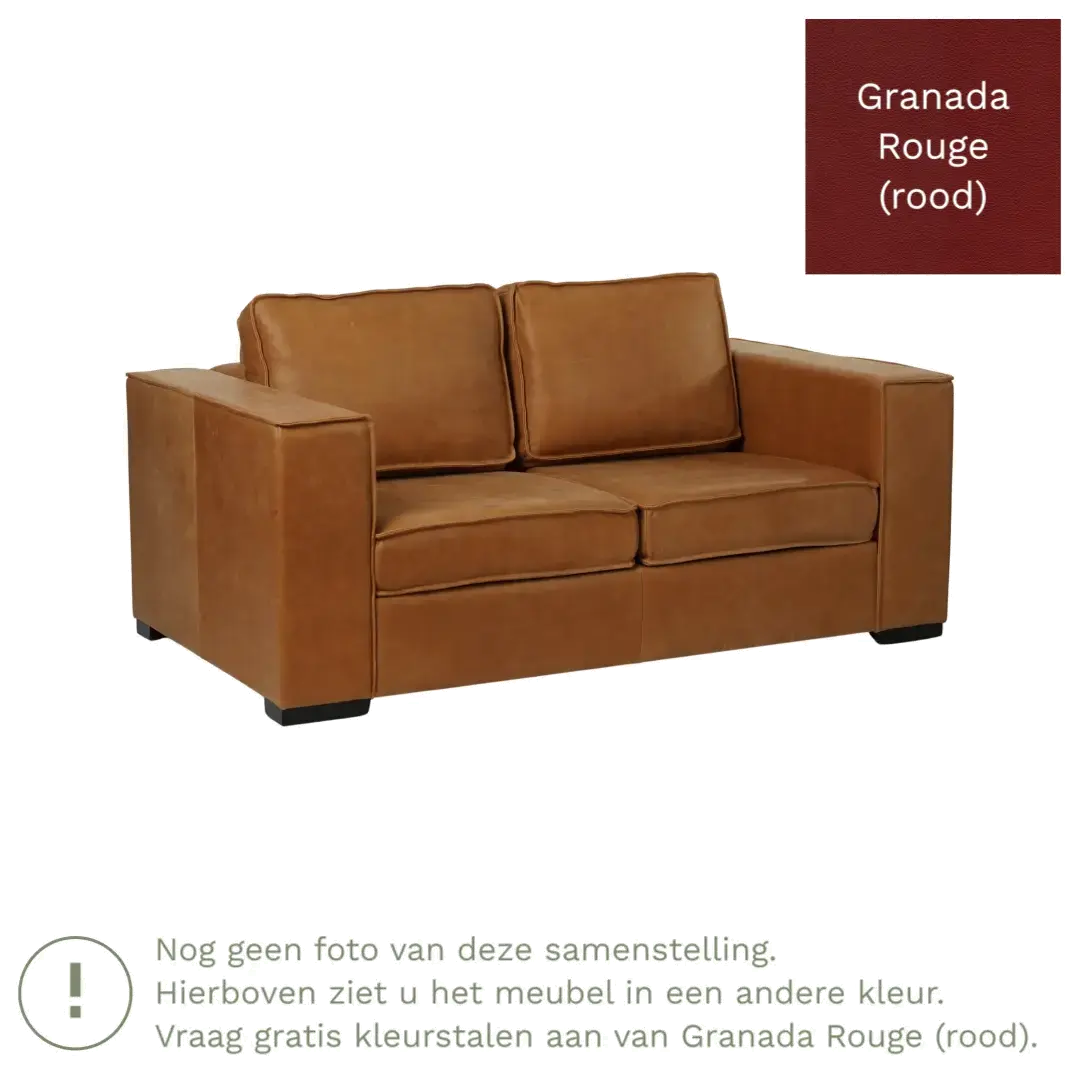 afbeelding van Leren bank Fine - 2 zits - Granada Rouge (rood) - Poten hout zwart