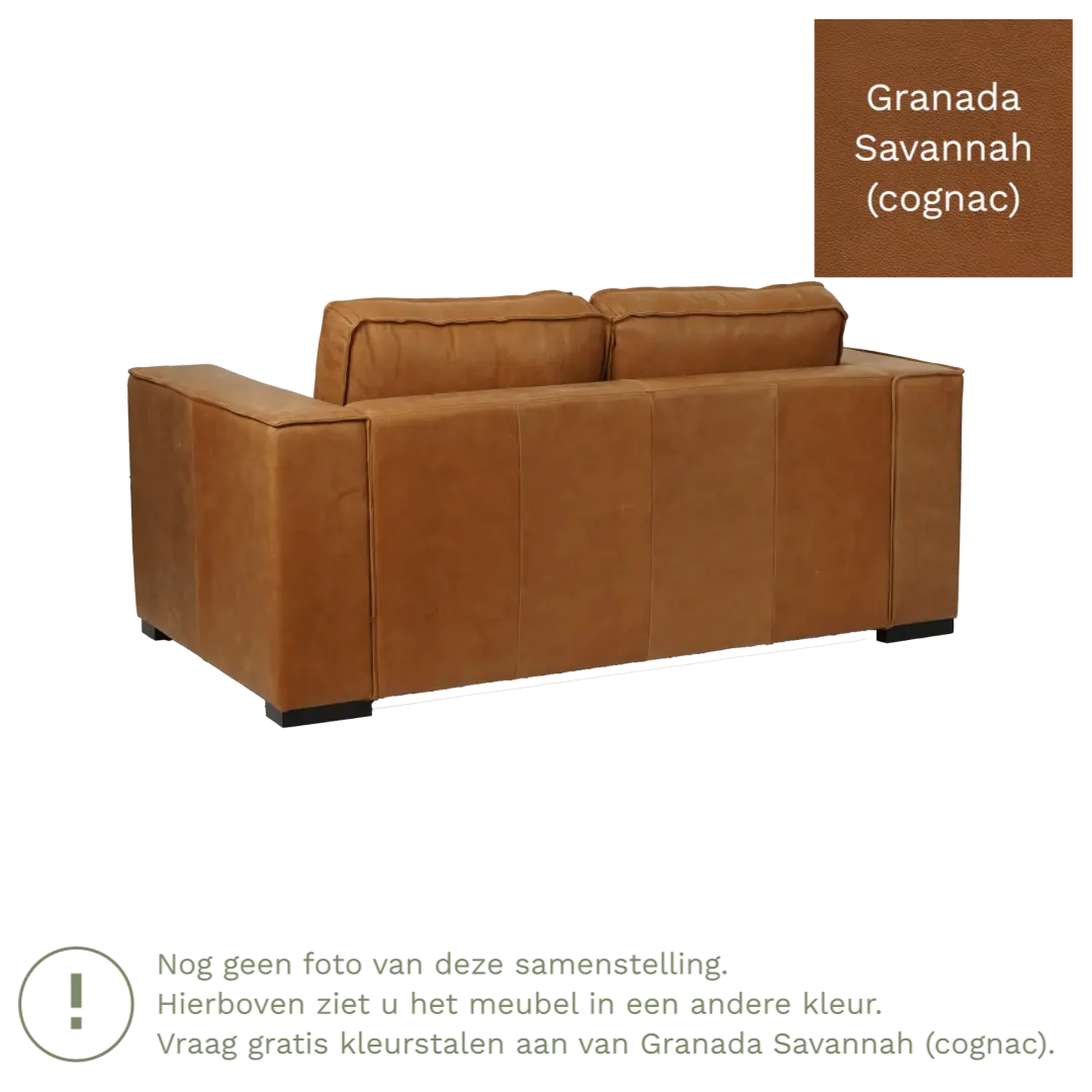 afbeelding van Leren bank Fine - 2 zits - Granada Savannah (cognac) - Poten hout zwart