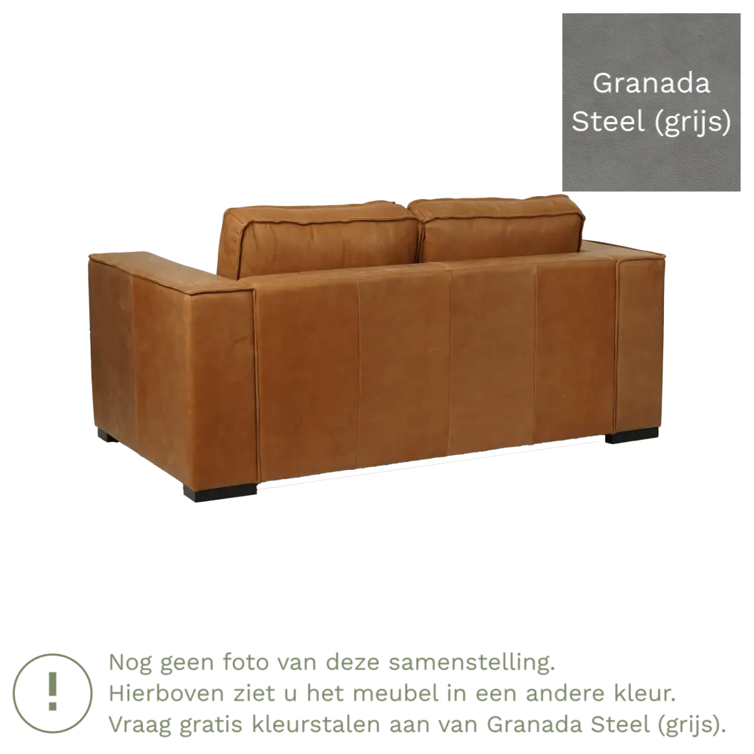 afbeelding van Leren bank Fine - 2 zits - Granada Steel (grijs) - Poten hout bruin