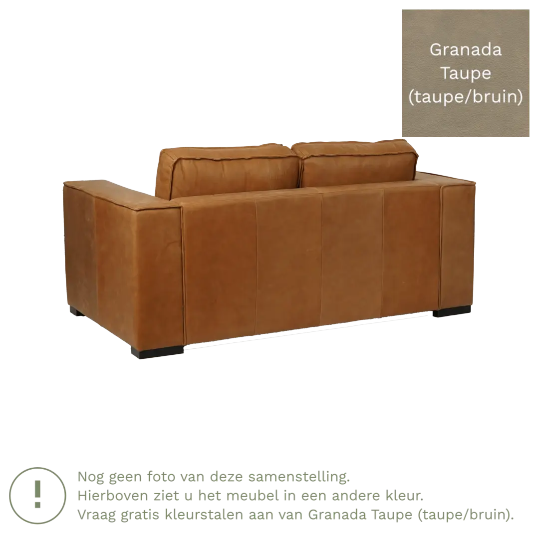 afbeelding van Leren bank Fine - 2 zits - Granada Taupe (taupe/bruin) - Poten hout bruin