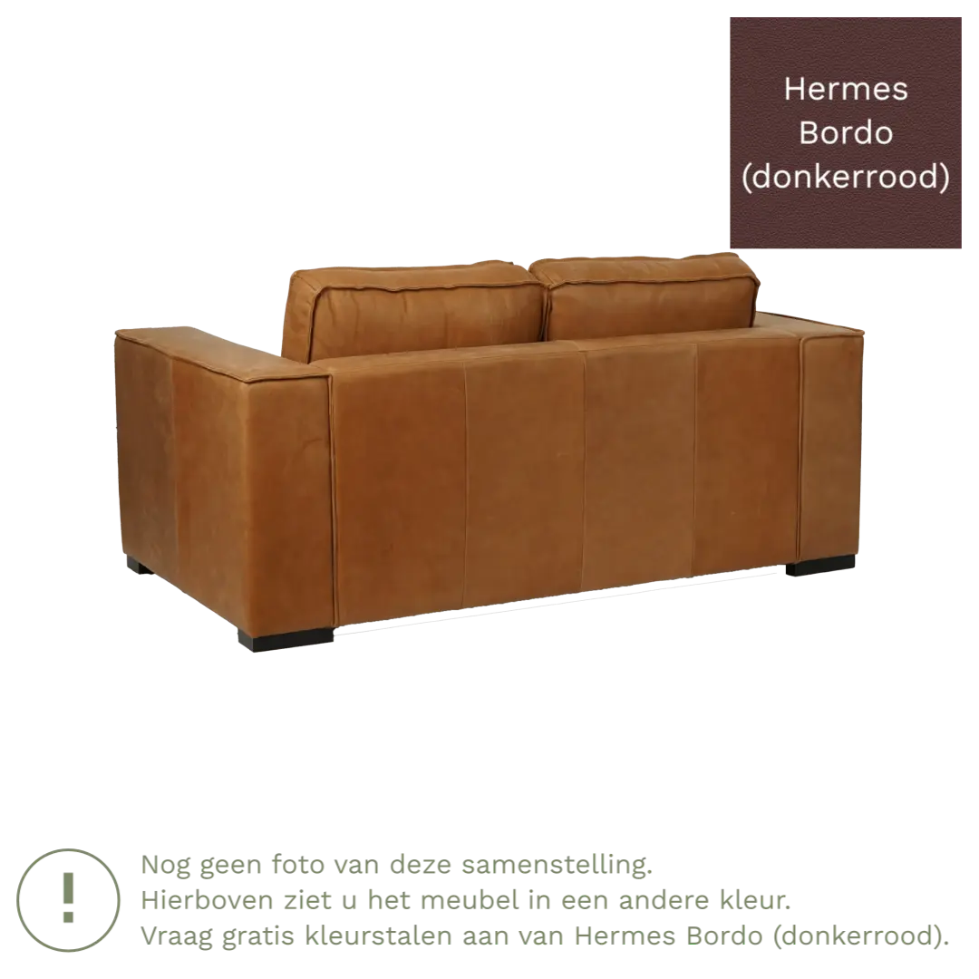 afbeelding van Leren bank Fine - 2 zits - Hermes Bordo (donkerrood) - Poten hout zwart