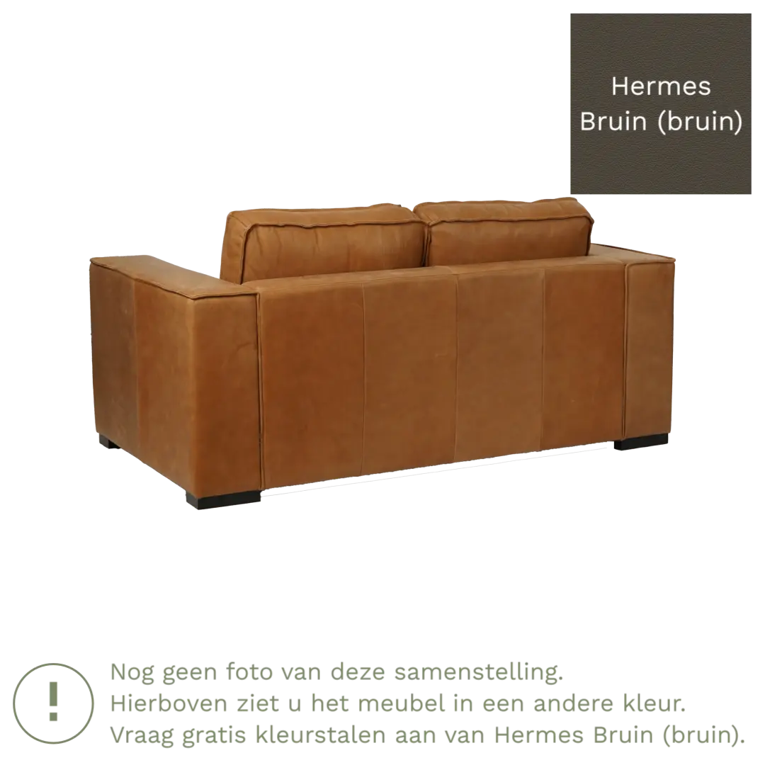 afbeelding van Leren bank Fine - 2 zits - Hermes Bruin (bruin) - Poten hout bruin