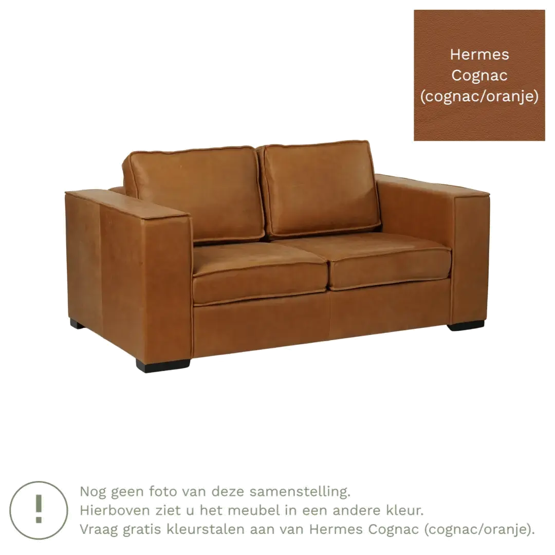 afbeelding van Leren bank Fine - 2 zits - Hermes Cognac (cognac/oranje) - Poten hout zwart