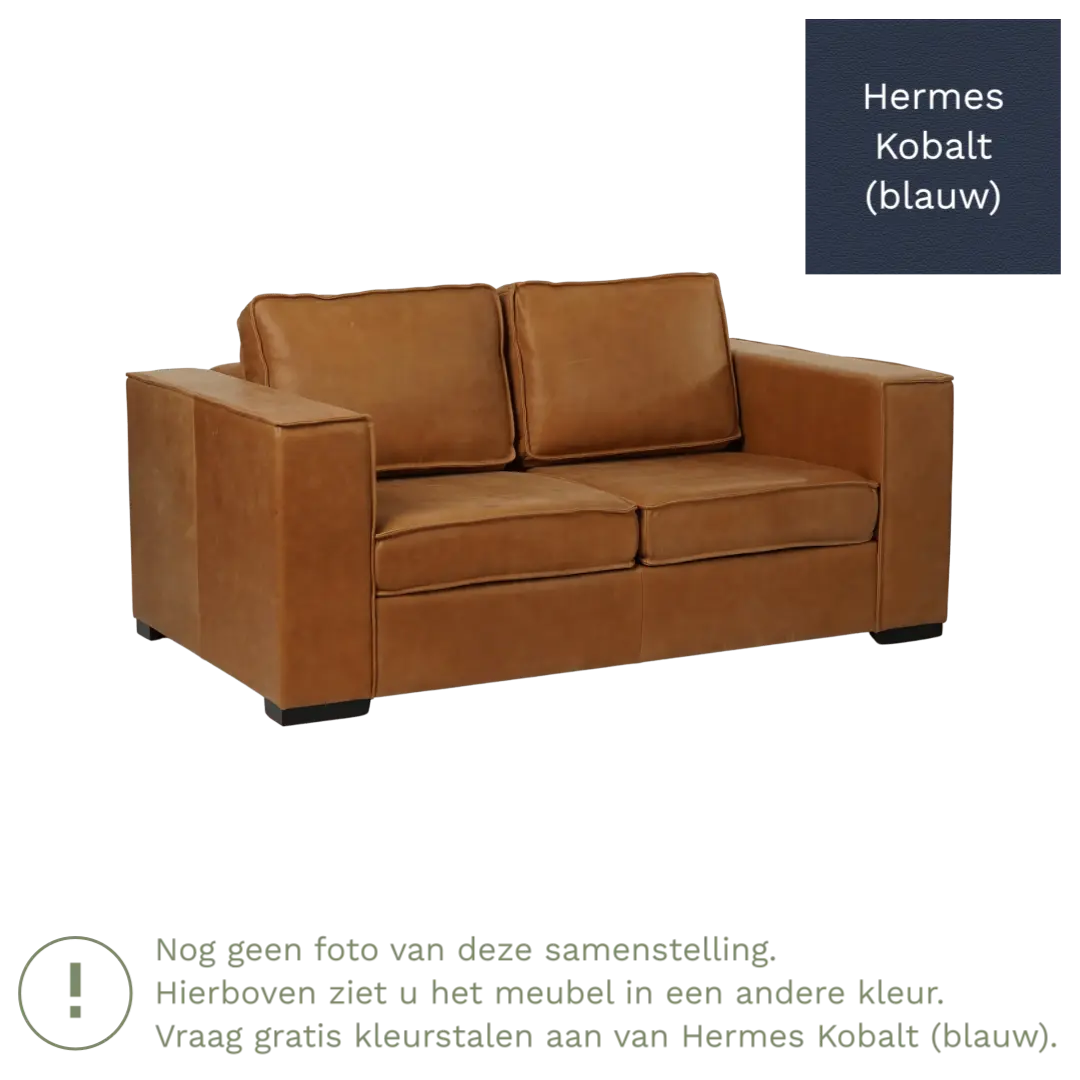 afbeelding van Leren bank Fine - 2 zits - Hermes Kobalt (blauw) - Poten hout zwart