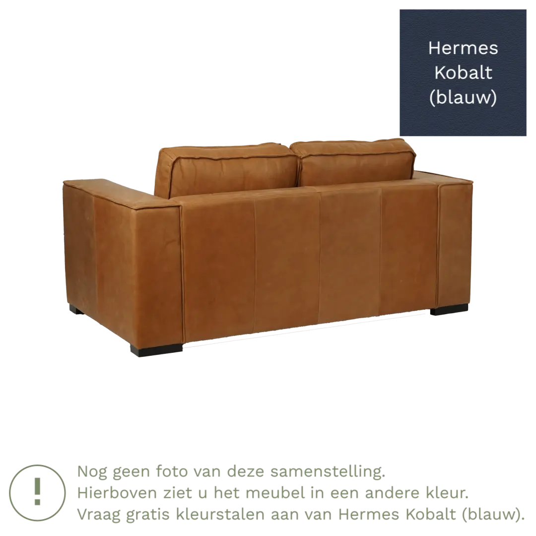 afbeelding van Leren bank Fine - 2 zits - Hermes Kobalt (blauw) - Poten hout zwart