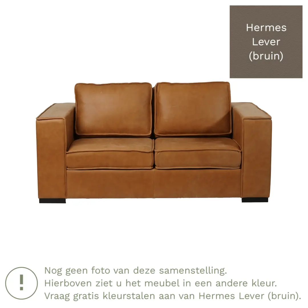 afbeelding van Leren bank Fine - 2 zits - Hermes Lever (bruin) - Poten hout bruin