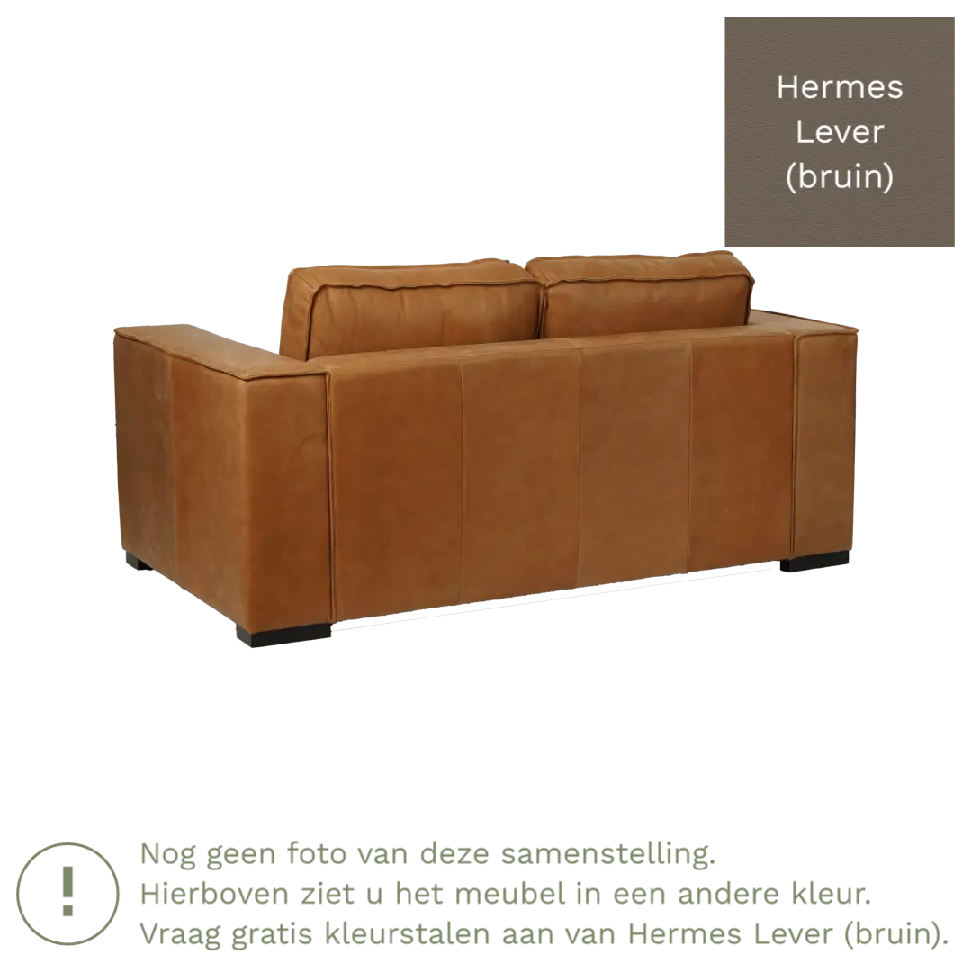 afbeelding van Leren bank Fine - 2 zits - Hermes Lever (bruin) - Poten hout bruin