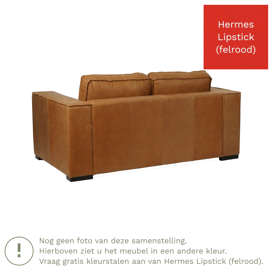afbeelding van Leren bank Fine - 2 zits - Hermes Lipstick (felrood) - Poten hout bruin