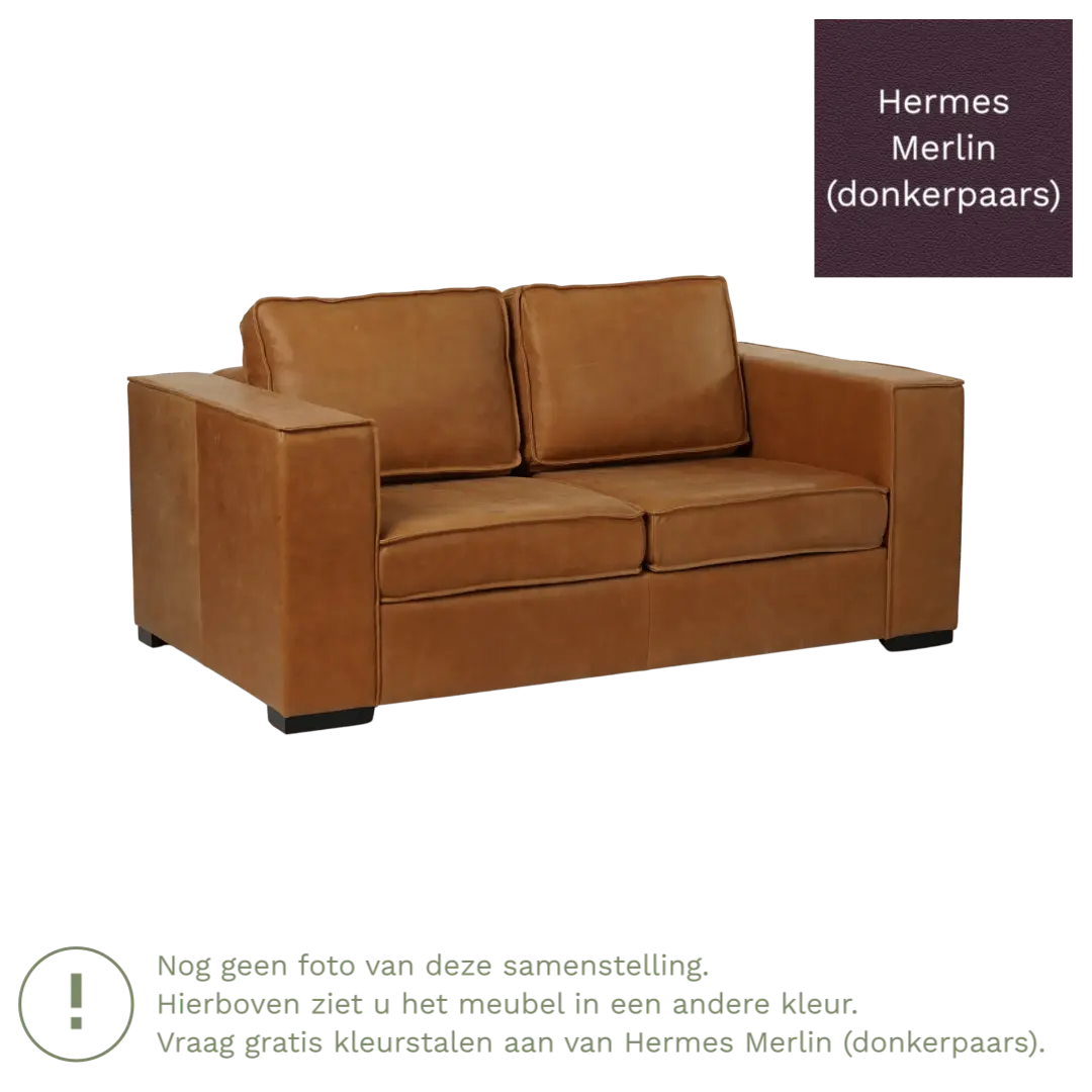 afbeelding van Leren bank Fine - 2 zits - Hermes Merlin (donkerpaars) - Poten hout zwart