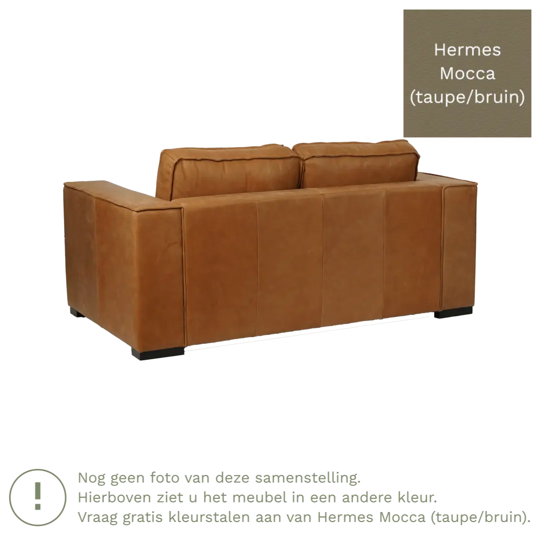 afbeelding van Leren bank Fine - 2 zits - Hermes Mocca (taupe/bruin) - Poten hout bruin