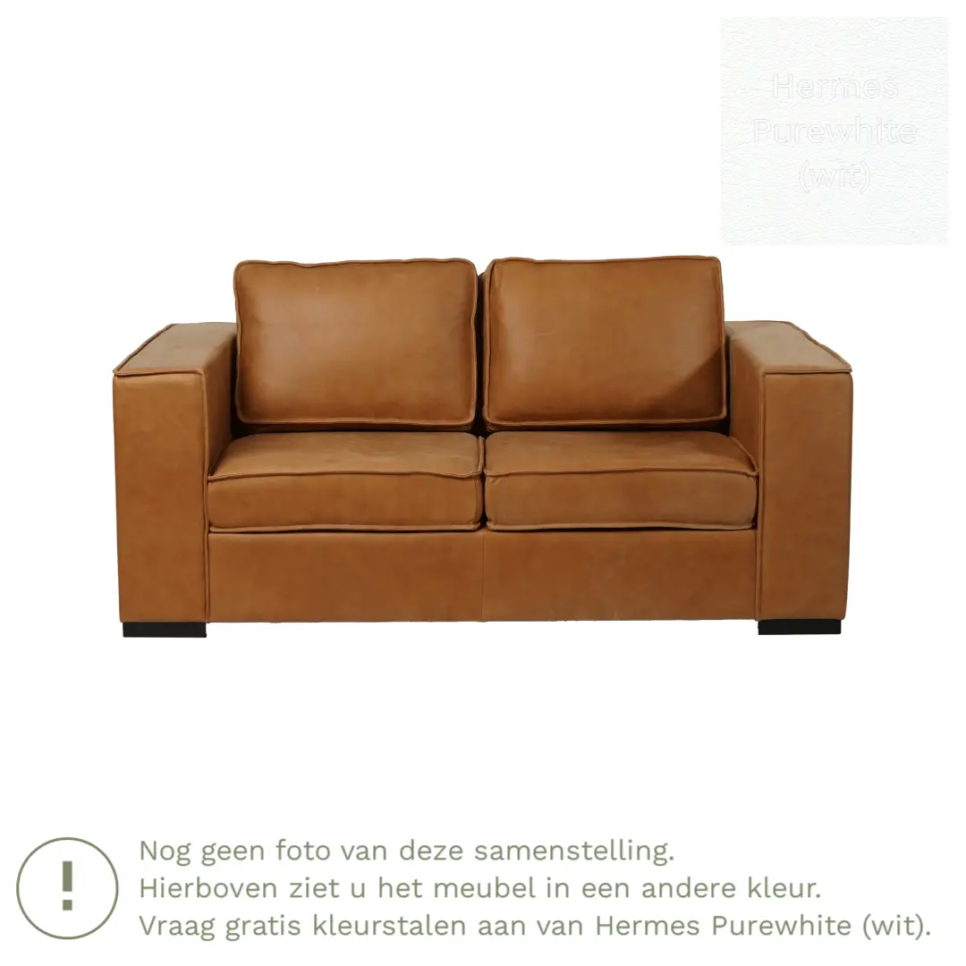 afbeelding van Leren bank Fine - 2 zits - Hermes Purewhite (wit) - Poten hout zwart