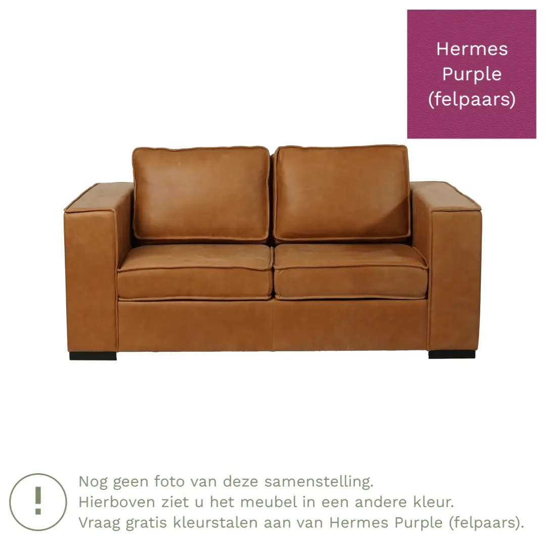afbeelding van Leren bank Fine - 2 zits - Hermes Purple (felpaars) - Poten hout bruin
