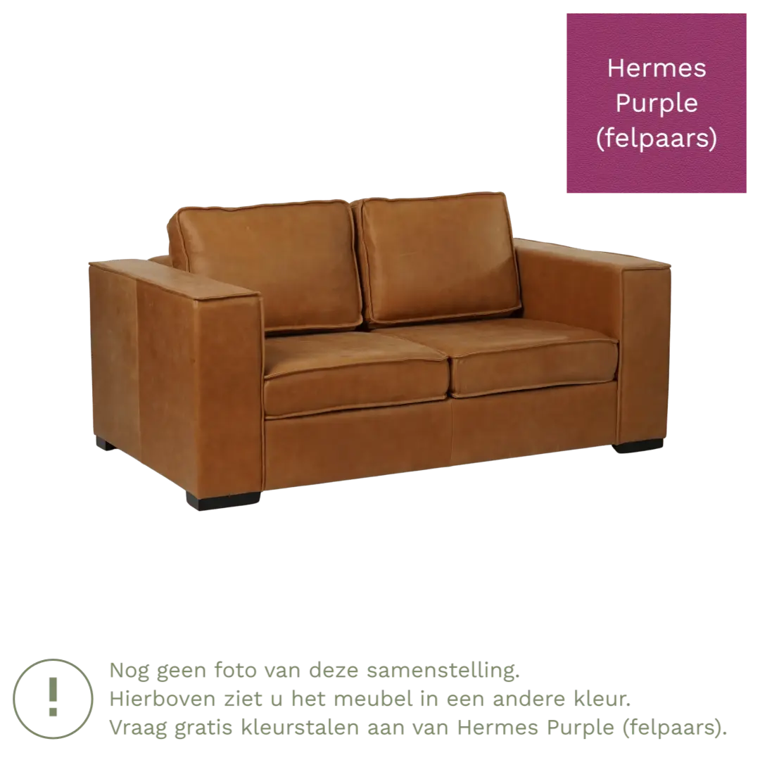 afbeelding van Leren bank Fine - 2 zits - Hermes Purple (felpaars) - Poten hout zwart
