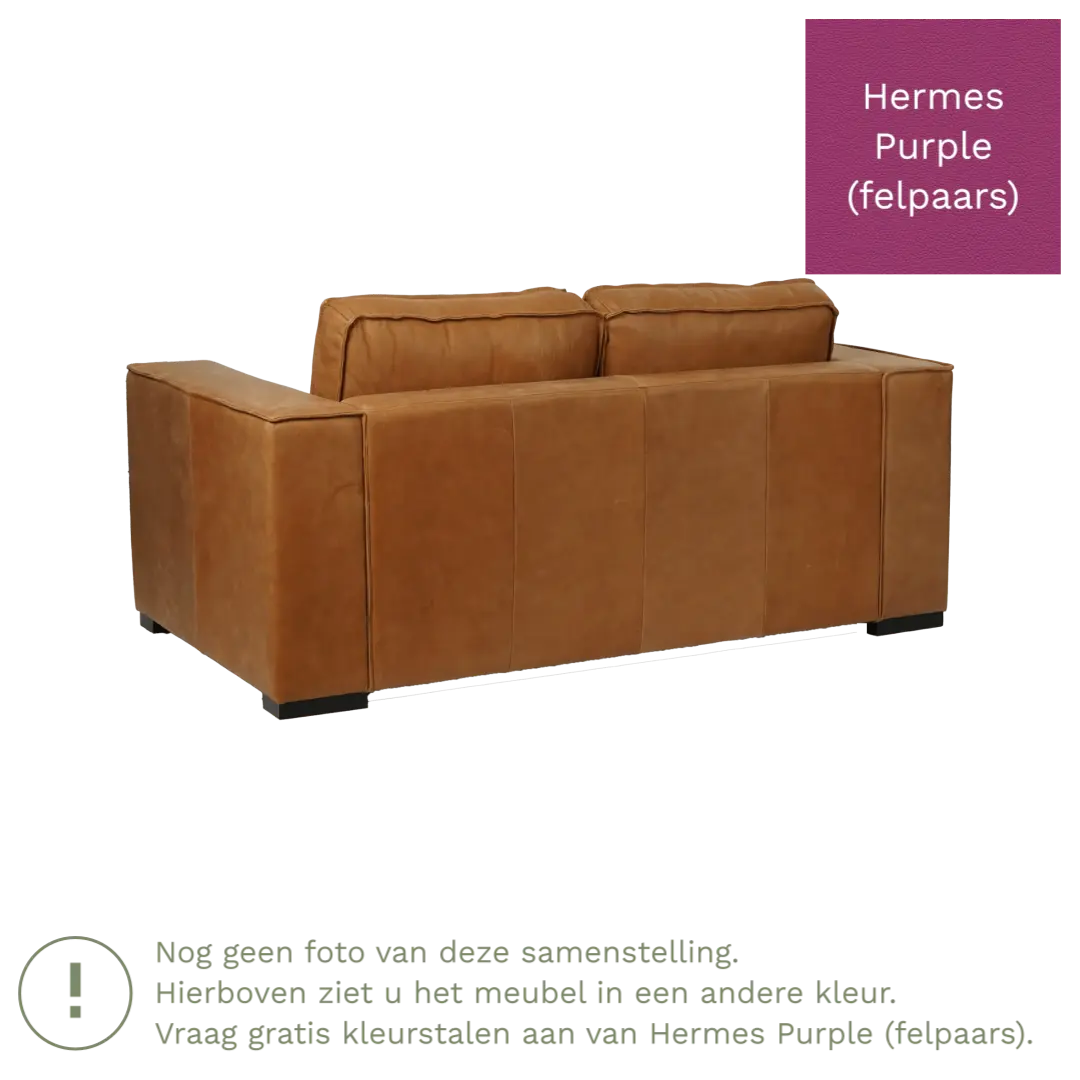afbeelding van Leren bank Fine - 2 zits - Hermes Purple (felpaars) - Poten hout zwart