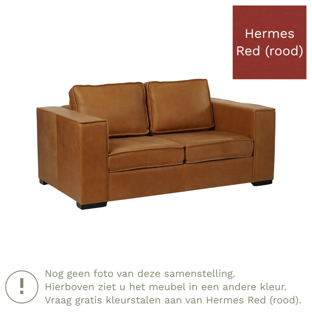afbeelding van Leren bank Fine - 2 zits - Hermes Red (rood) - Poten hout zwart