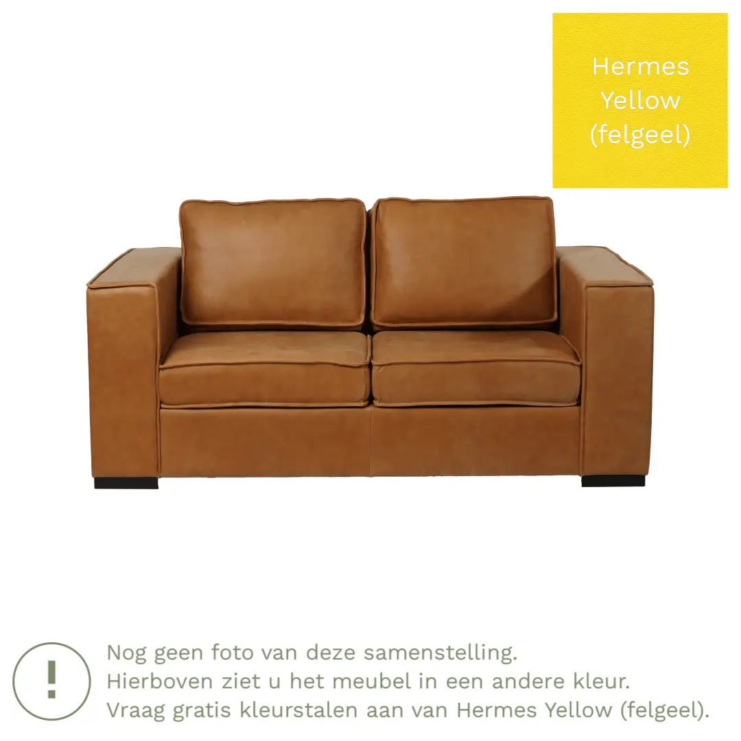 afbeelding van Leren bank Fine - 2 zits - Hermes Yellow (felgeel) - Poten hout zwart